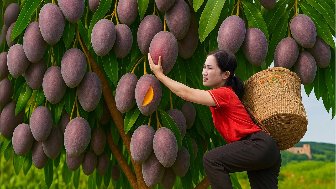 Harvesting 100kg tropical purple mango | Rare mutant mango variety harvested for the first time