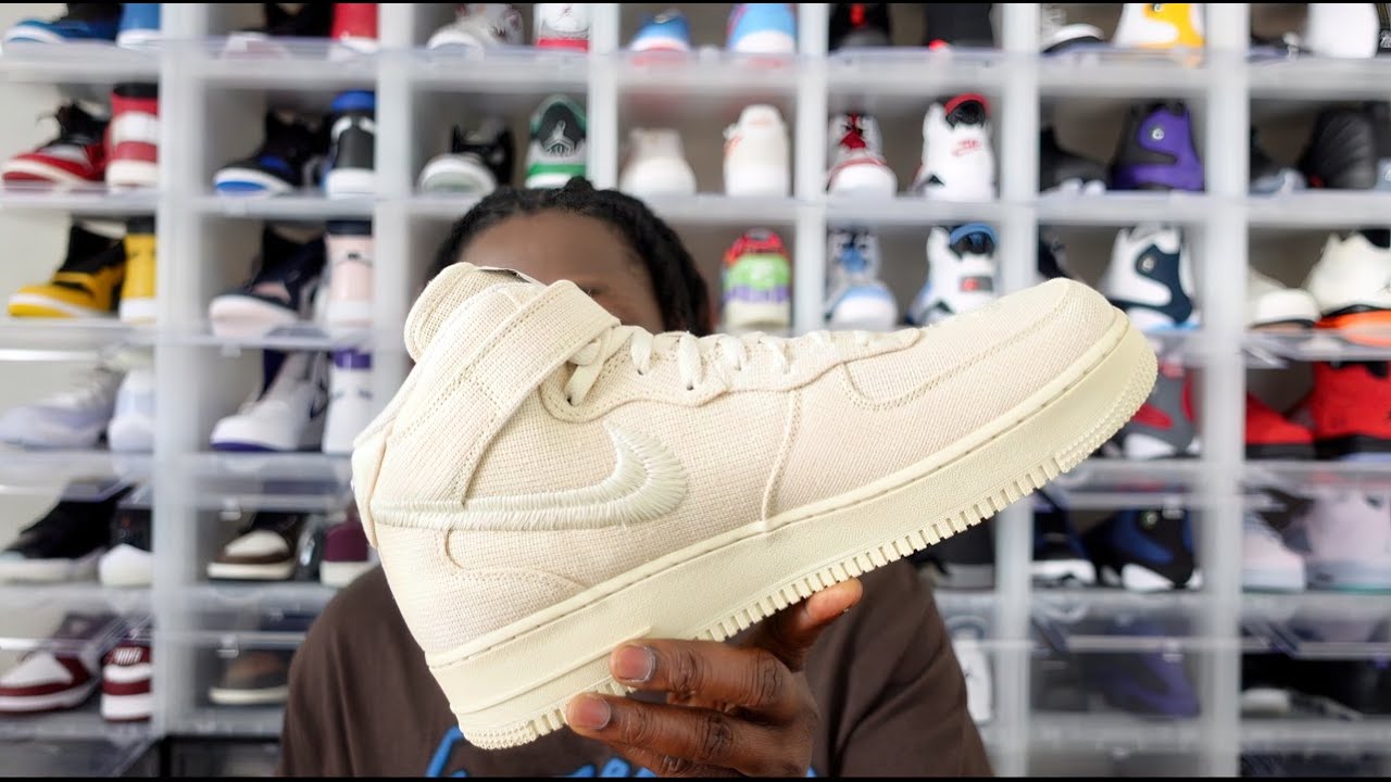 Nike Air Force 1 Mid Stussy Fossil - YouTube