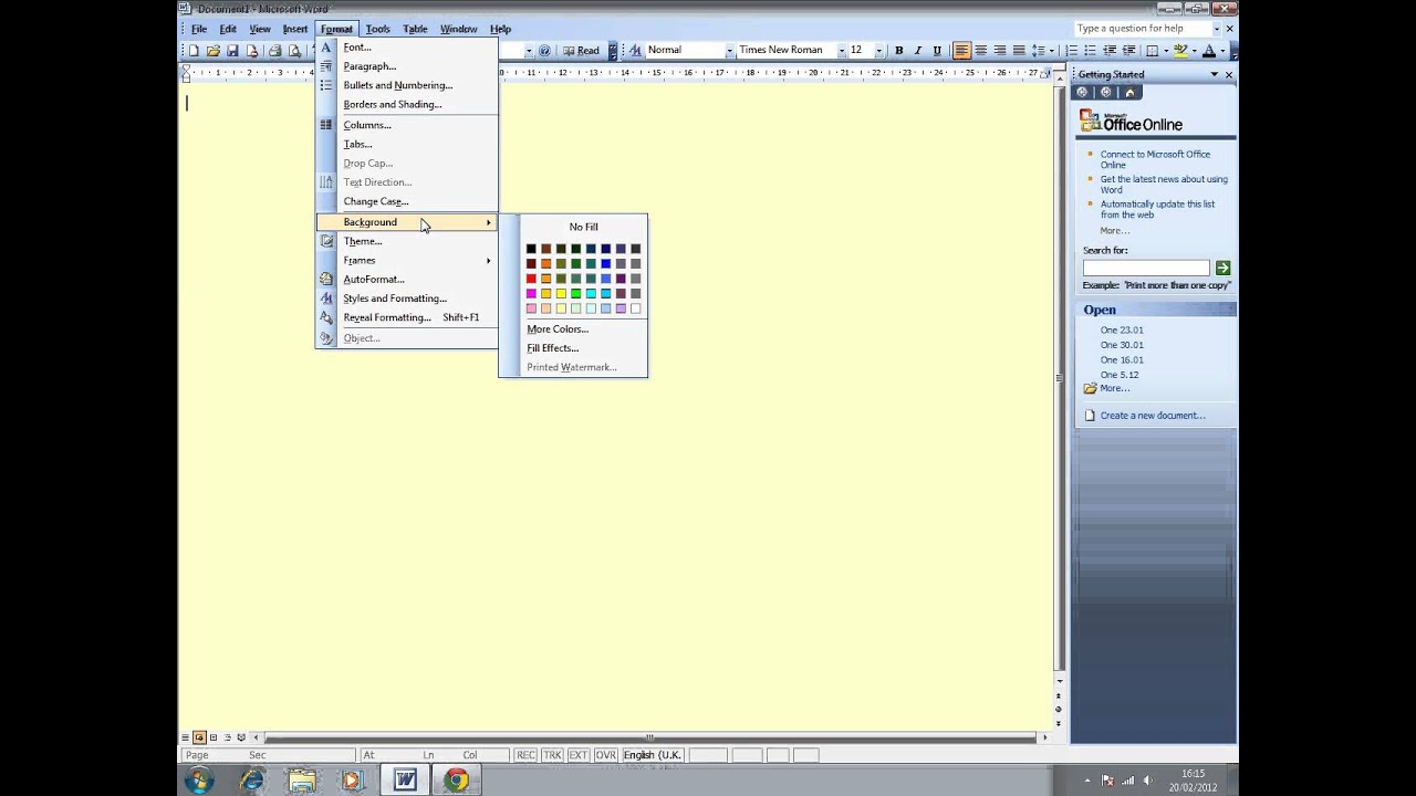 How to change the background colour of a document in Word