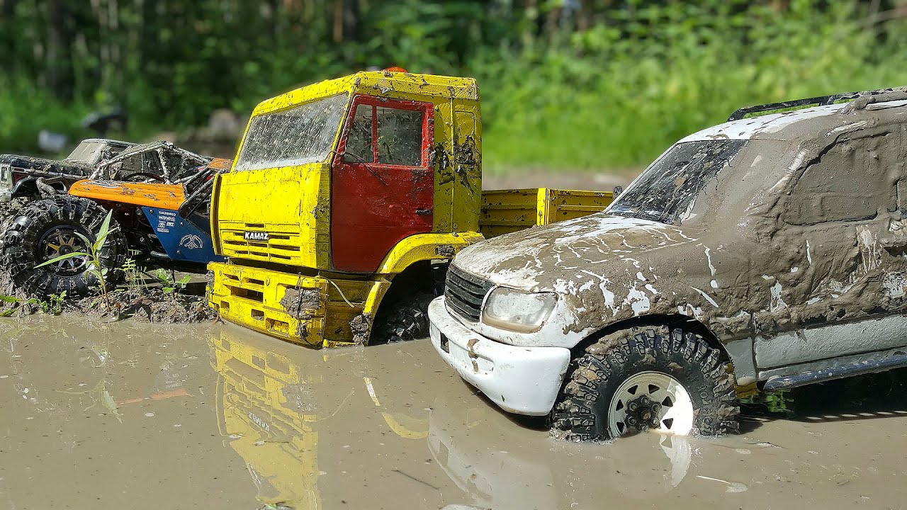 RC Cars MUD and Splashes — KAMAZ, Ford Bronco, Land Cruiser, Jeep Wrangler