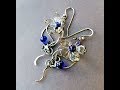 Royal Summer - Wire Wrapped Blossom Earrings with blue crystals