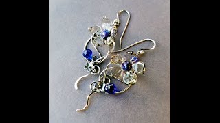 Royal Summer - Wire Wrapped Blossom Earrings with blue crystals