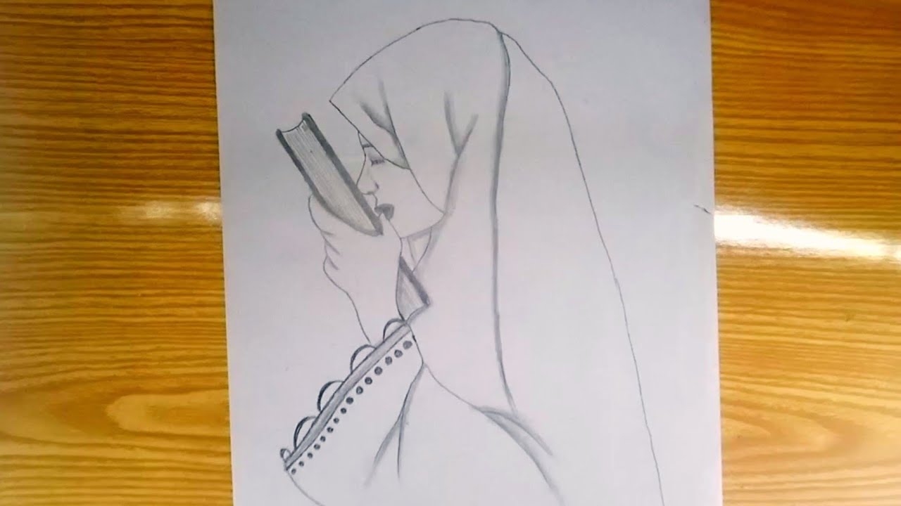 How to Draw a Muslim Girl with Quran Girl kissing Quran Drawing