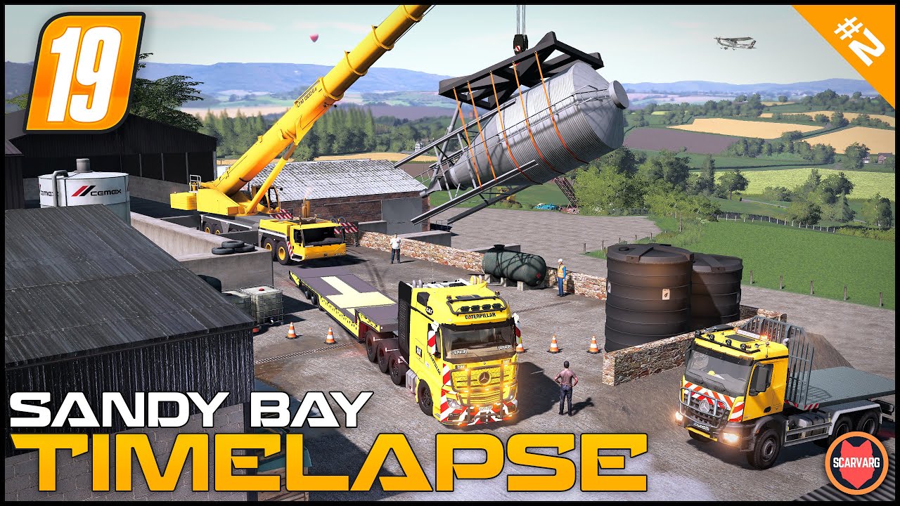 🇬🇧 Транспортировка силосов с помощью Mercedes Actros Caterpillar и крана LTM1300 ⭐ FS19 Sandy Bay