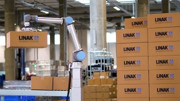 ELEVATE™ in action - the LINAK® electric lifting column for cobot palletisers