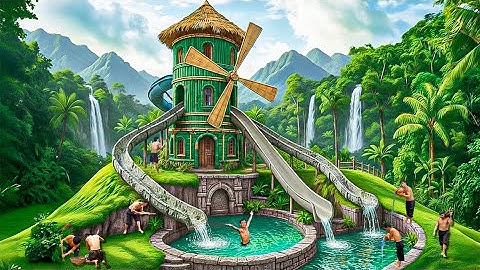 200 Days Building a Windmill Water Park with Spiral Water Slide Using Primitive Tools