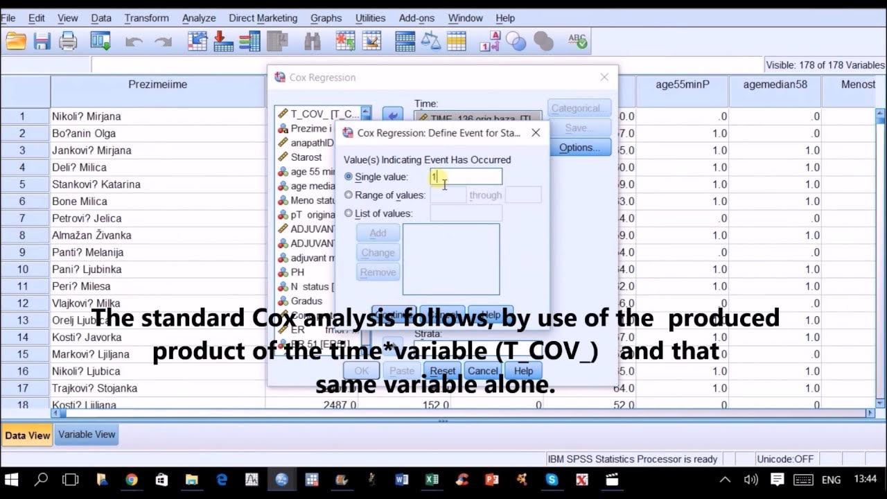Testing the proportional hazards assumption in a minute spss cox