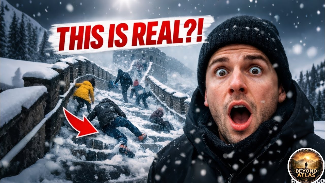 INSANE Snow Chaos at the Great Wall!? ❄️ Tourists Slipping Everywhere!