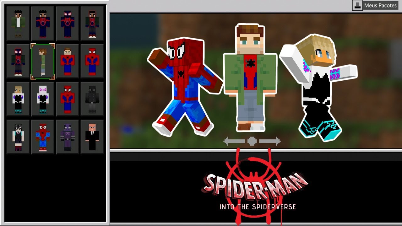 SPIDER-MAN SKINPACK DO SPIDER-VERSE NO MINECRAFT PE!! (Minecraft Pocket
