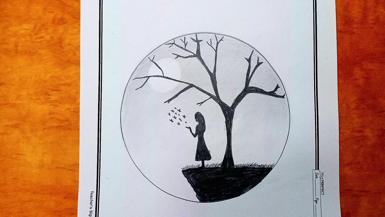 How to draw a girl with butterfly in moonlight / pencil drawing tutorial YouTube