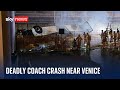 At least 21 people dead after coach falls off overpass near Venice