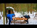 In 15 seconds, the TREE WILL FALL under the weight of snow |  log BUSHCRAFT furniture| FISH on coals