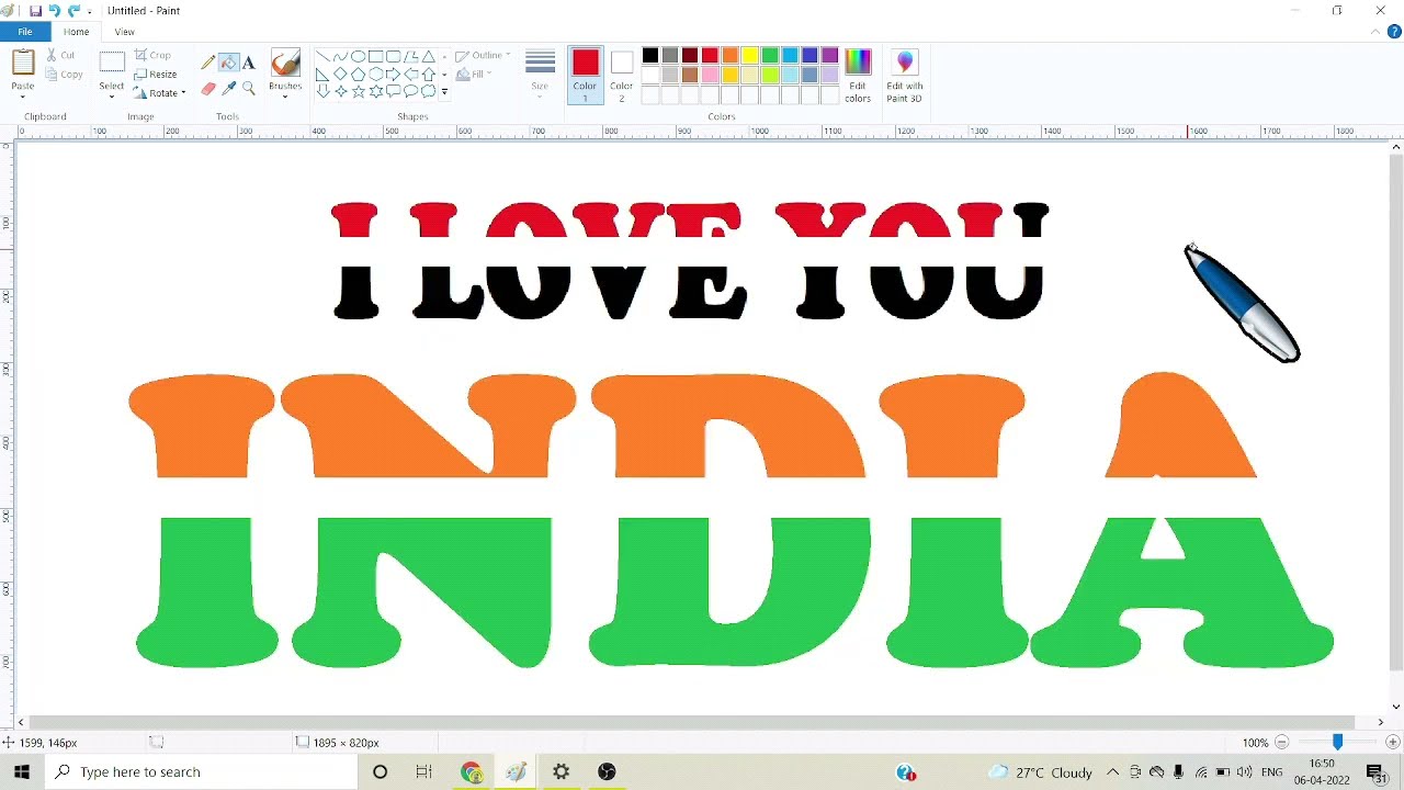 Ms Paint Drawing Easy Step by Step | I Love India Drawing In Ms Paint 