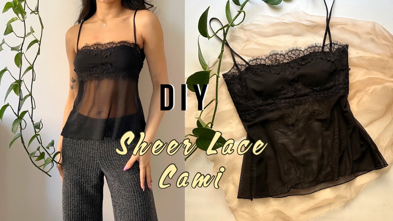 SHEER STRIPED LACE CAMI, CAMI