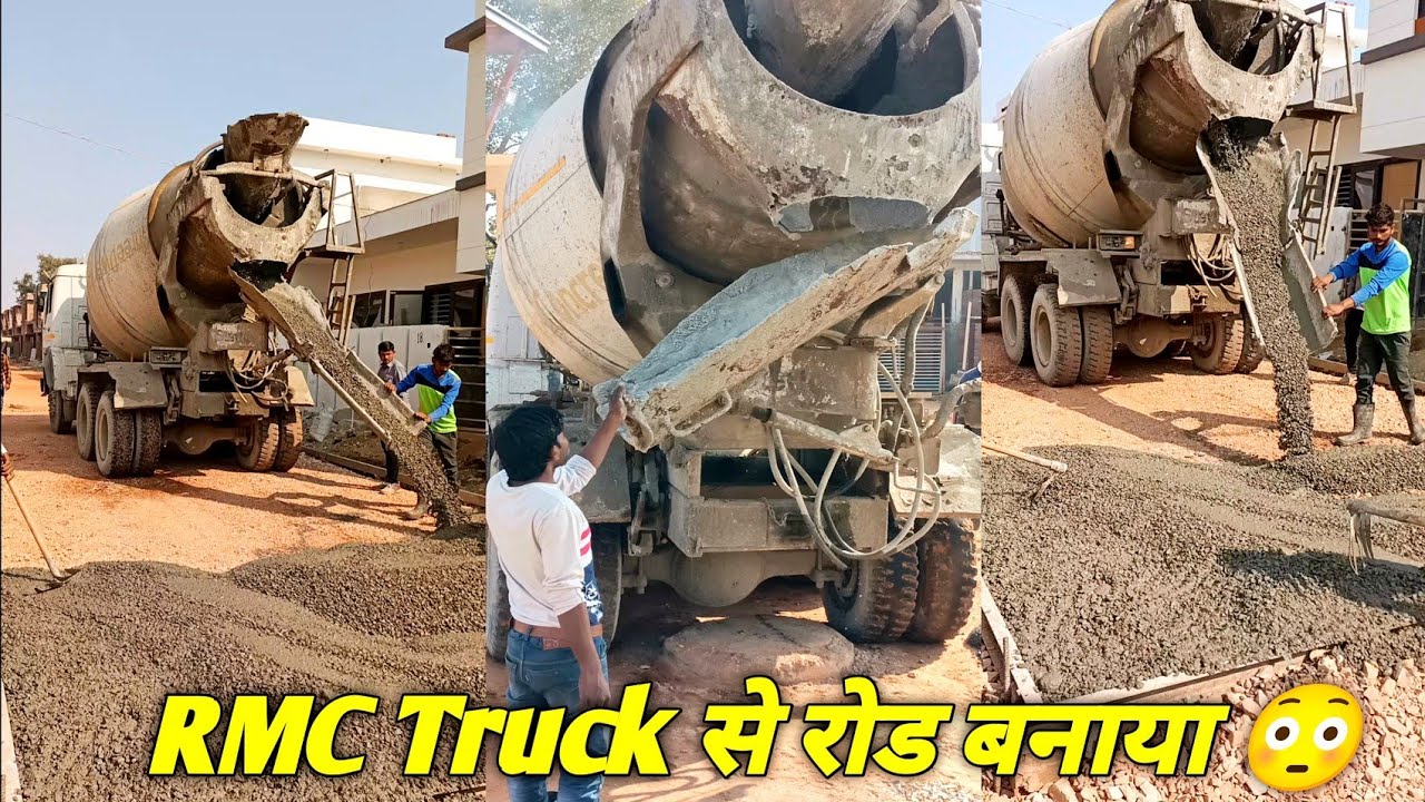 Construction work from Agra site RMC ट्रक से कंक्रीट का रोड बनाते हुए ...