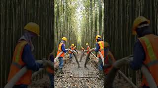 Constructing a road inside a bamboo forest #civilengineering  #engineeringlife #roadconstruction