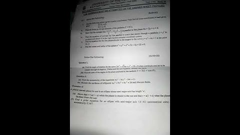 Punjab Uni BS Physics 3rd semester Analytical Geometry code :MATH 2004 Past Paper 2023