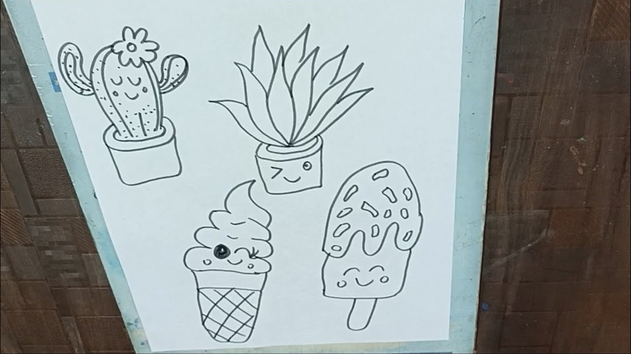 easy drawing ice cream and cactus 🌵 drawing
