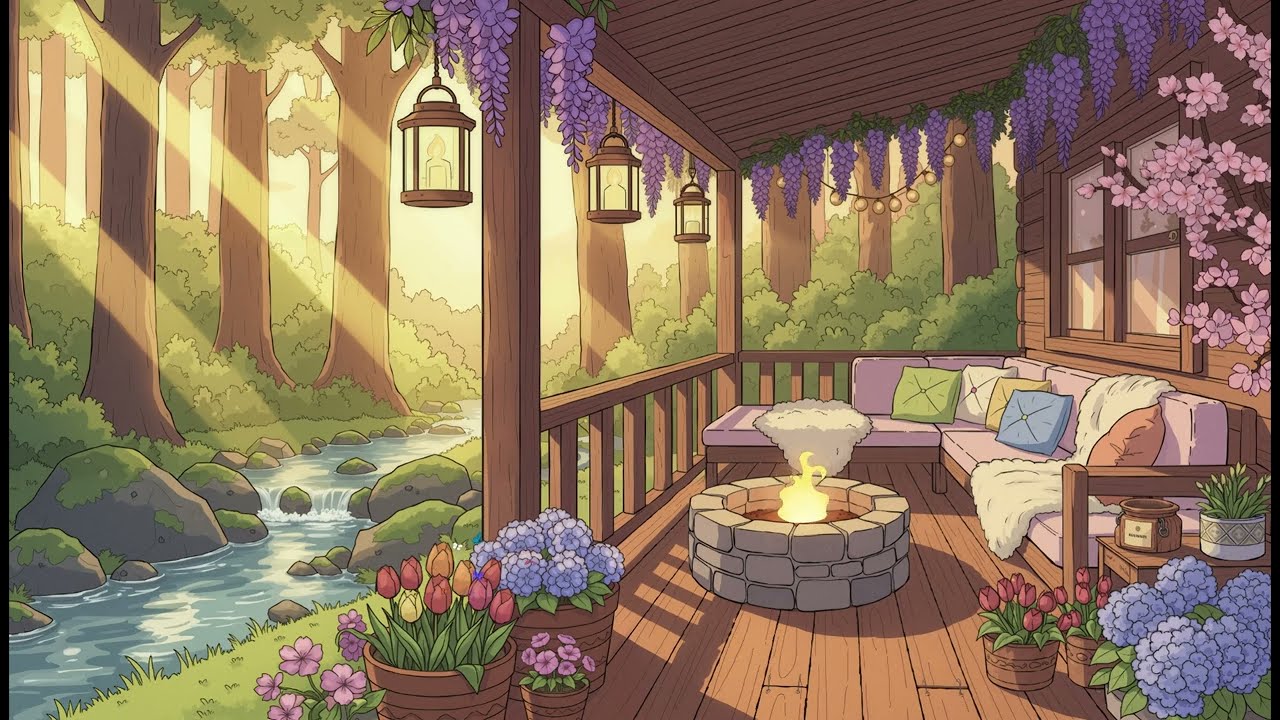 Golden Forest Porch by the Stream 🌿 Lofi Study Music for Deep Focus, Calm Ambience & Relaxation