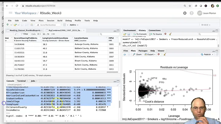 RStudio Week 3 - Video 6 -  Linear regression model building and assessing Multicollinearity (VIF).