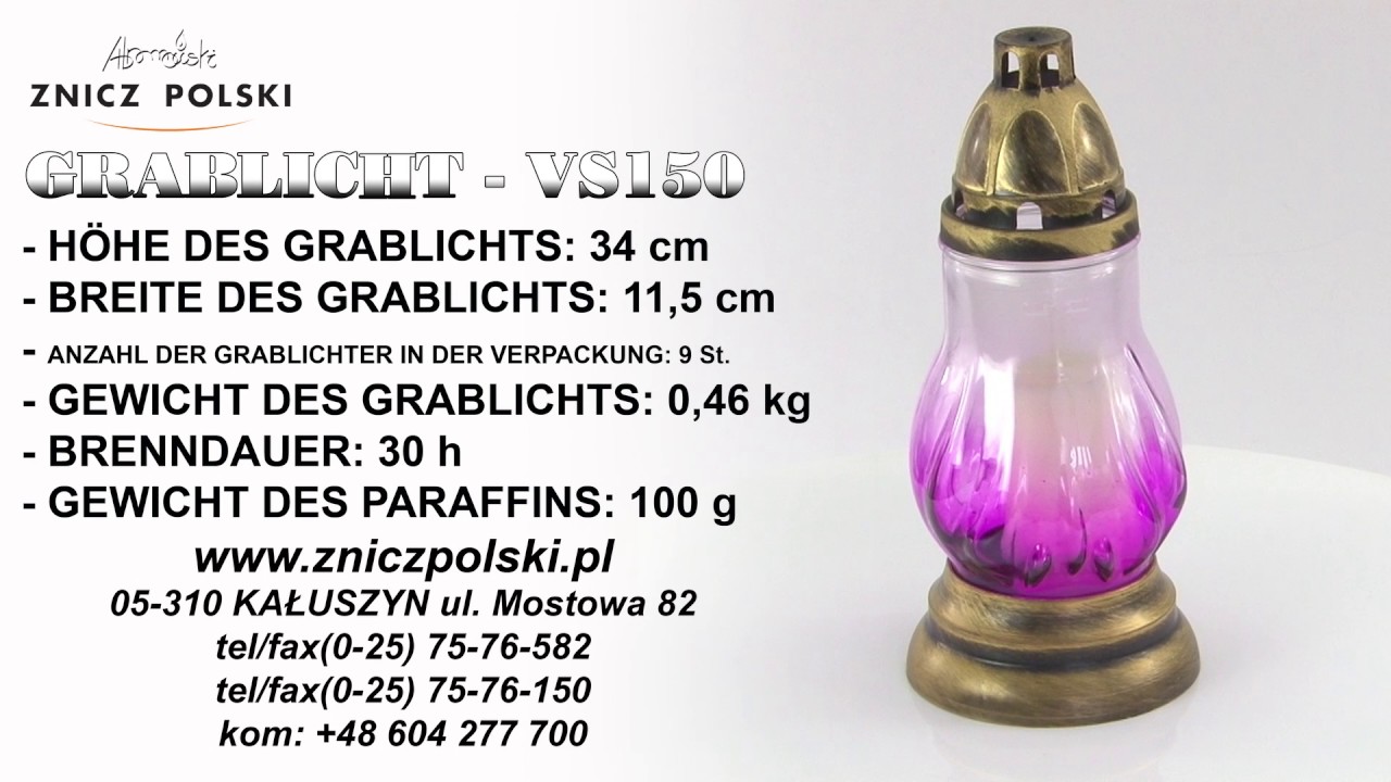 Grablaternen VS150 - Kerzen für Trauerfeier wetterfest - Grablicht klassisch