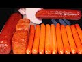 ASMR GIANT CHEESY SAUSAGE SPAM SPICY FIRE SAUCE COOKING MUKBANG 대왕 소세지 스팸 먹방 咀嚼音 Sosis EATING SOUNDS