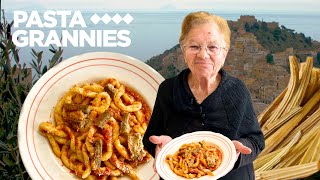 84yr old Giuseppa from Sicily makes maccaruna pasta - with a foraged thistle sauce! | Pasta Grannies