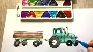How to draw a Green Tractor. Як намалювати Зелений Трактор. Синий трактор По полям