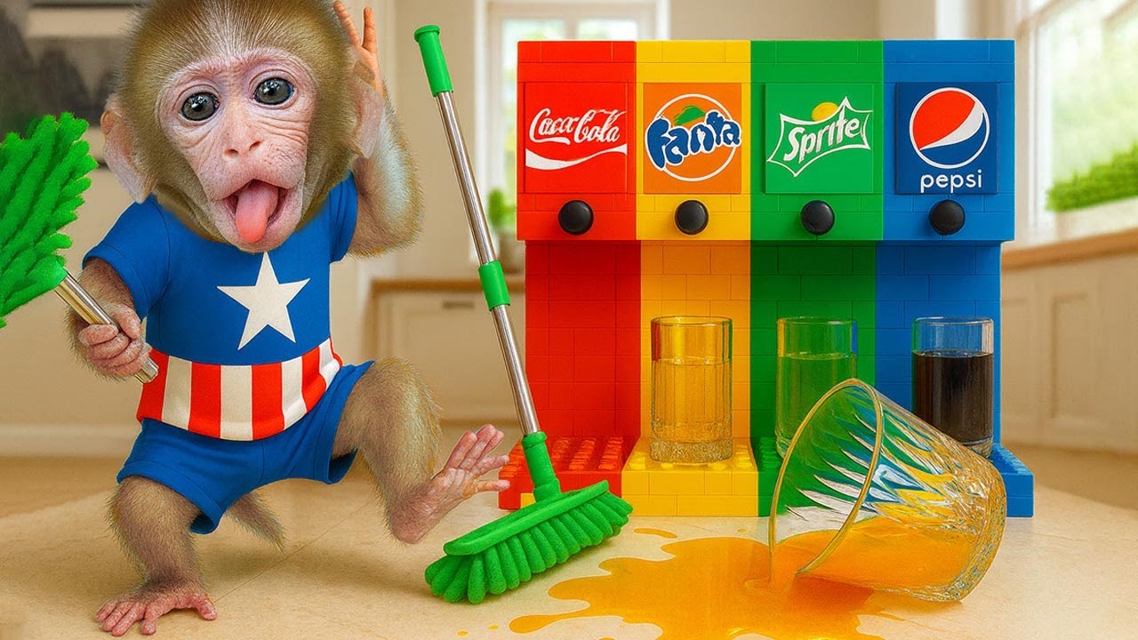 Der Affe BON BO entdeckt einen Cola-Automaten, der alles riesig macht 🐒🍬 | BON BO MONKEY