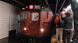 R33 7 express train full ride to Mets Willets Point