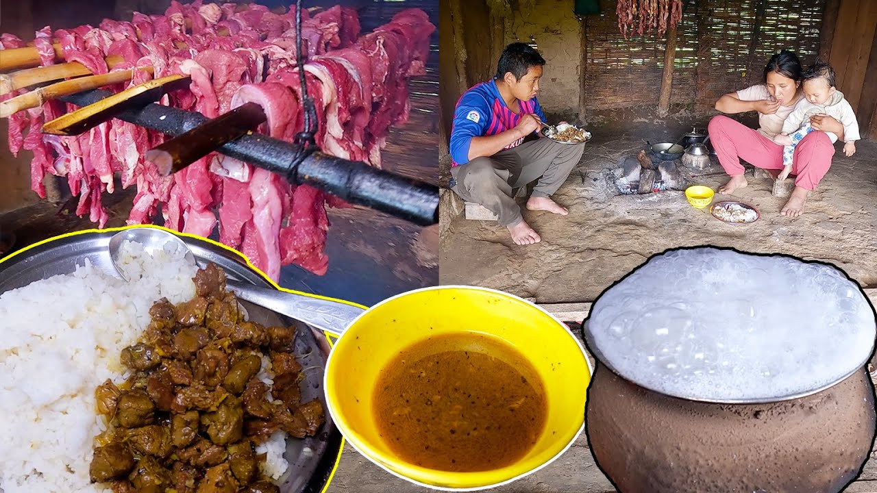 Nati having buff meat Curry & rice after lone time in shelter@Pastoral  Life of Nepal