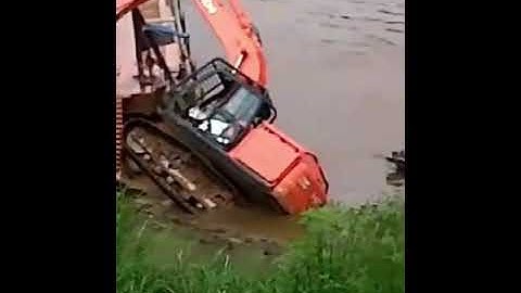 Stupid excavator driver makes the excavator fall in water (Part 2) #shorts #excavator #machines #JCB
