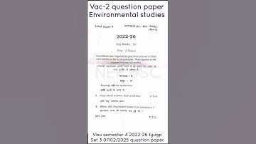 Environmental studies VAC-2 Semester 4 #vbu 2022-26 Set 3 Question Paper 2025 #fyugp #exam #nep2020