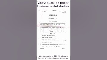 Environmental studies VAC-2 Semester 4 #vbu 2022-26 Set 3 Question Paper 2025 #fyugp #exam #nep2020