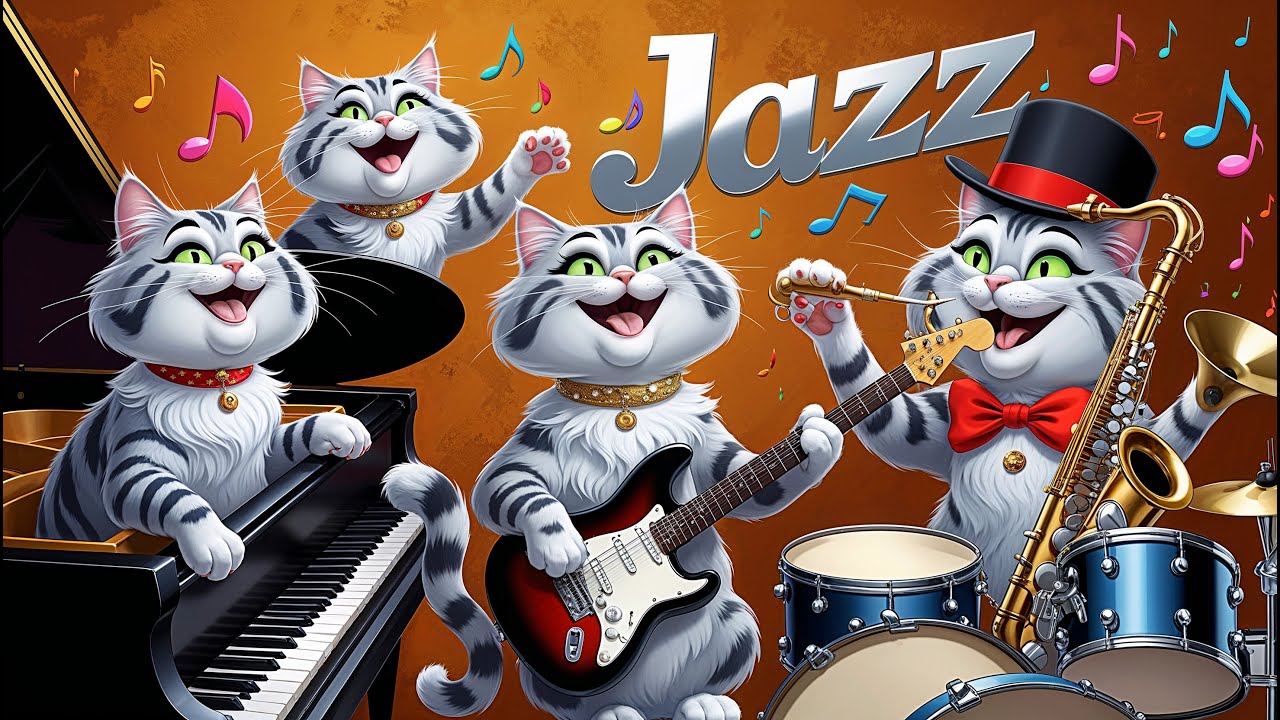 🔴 🐱🎷Enchanting Forest Escape with Six Blue-Eyed Cats Playing Upbeat Dixieland Jazz Live
