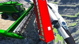 BeamNG drive - Can We Push An Airplane & School Bus From The Cliff With Cars