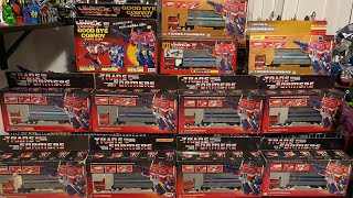 A guide and in depth review of G1 Optimus prime with 16 in hand variants from around the world. Box