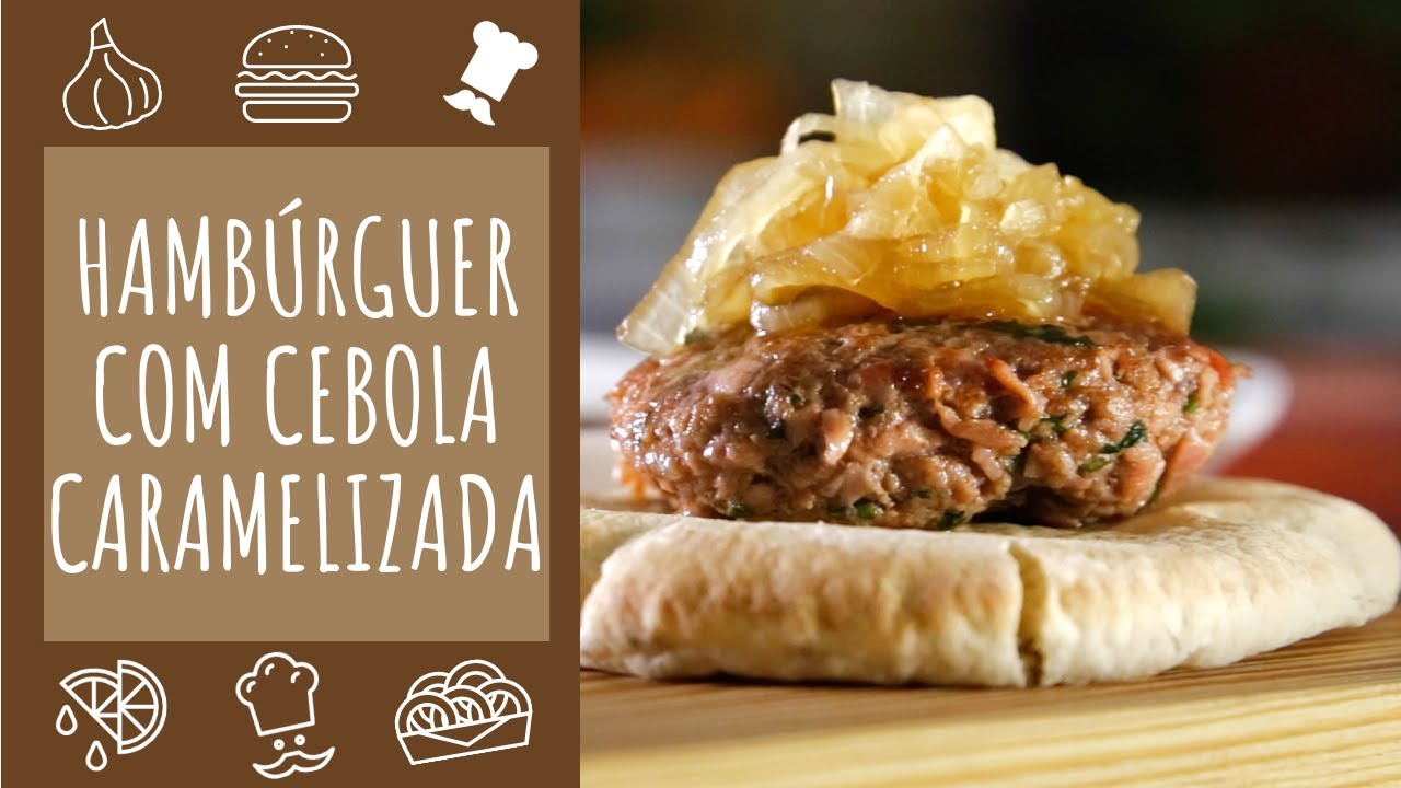 Hambúrguer caseiro com cebola caramelizada (em