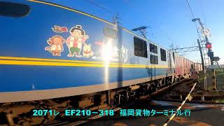東洋紡前踏切を通過する貨物　5075レ　EF210－167　71レ　EF210－354（代走）　5074レ　EF210－357　2071レ　EF210－318　7月21日