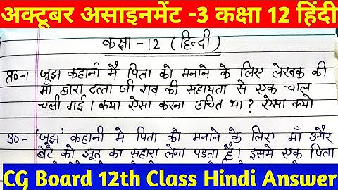 CG Board 12 class Hindi October assignment -3 | assignment 12th class October |12th Hindi assignment