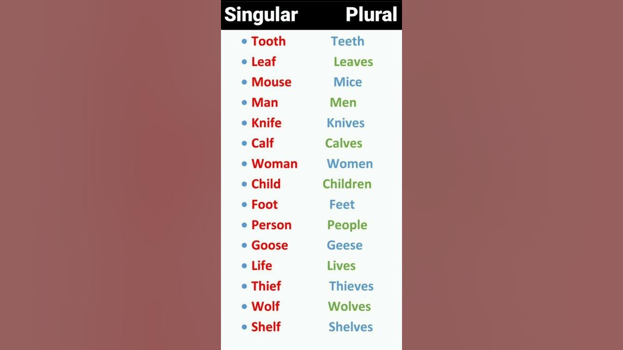 Short noun. Irregular plural Nouns. Irregular Nouns. Plurals#. Singal plural English.