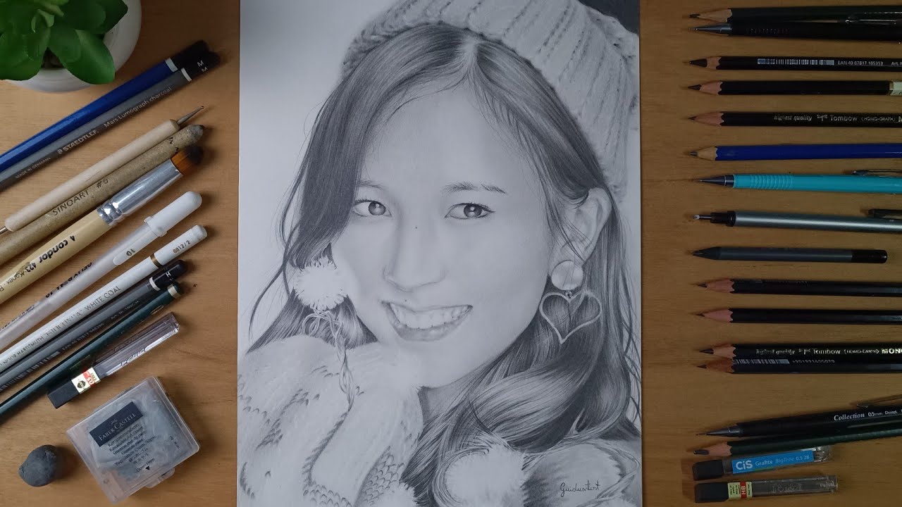 Realistic Portrait Drawing TWICE Mina | Guiduartist - YouTube