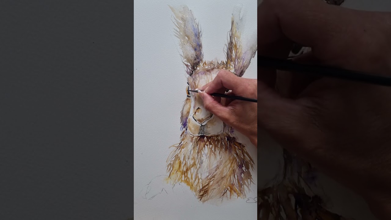 Elle Smith Art 'Little Hare' quick video of a loose style watercolour painting.