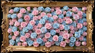 Roses Baby Pink 🩷 & Baby Blue 🩵 in a Golden Frame 🩷 🩵 | 4K Frame TV Art | Gender Reveal Wallpaper screenshot 2