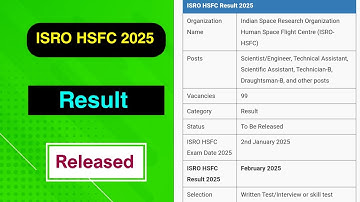 ISRO HSFC 2025 Result Released | ISRO HSFC 2025 Result Declared by MDE