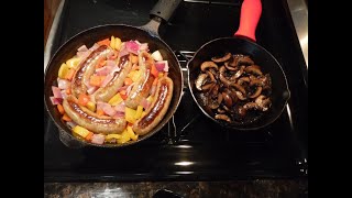 CIW:  Italian Sausage with Red and Yellow Bell Peppers, Red Onions, and Sauteed Mushrooms.