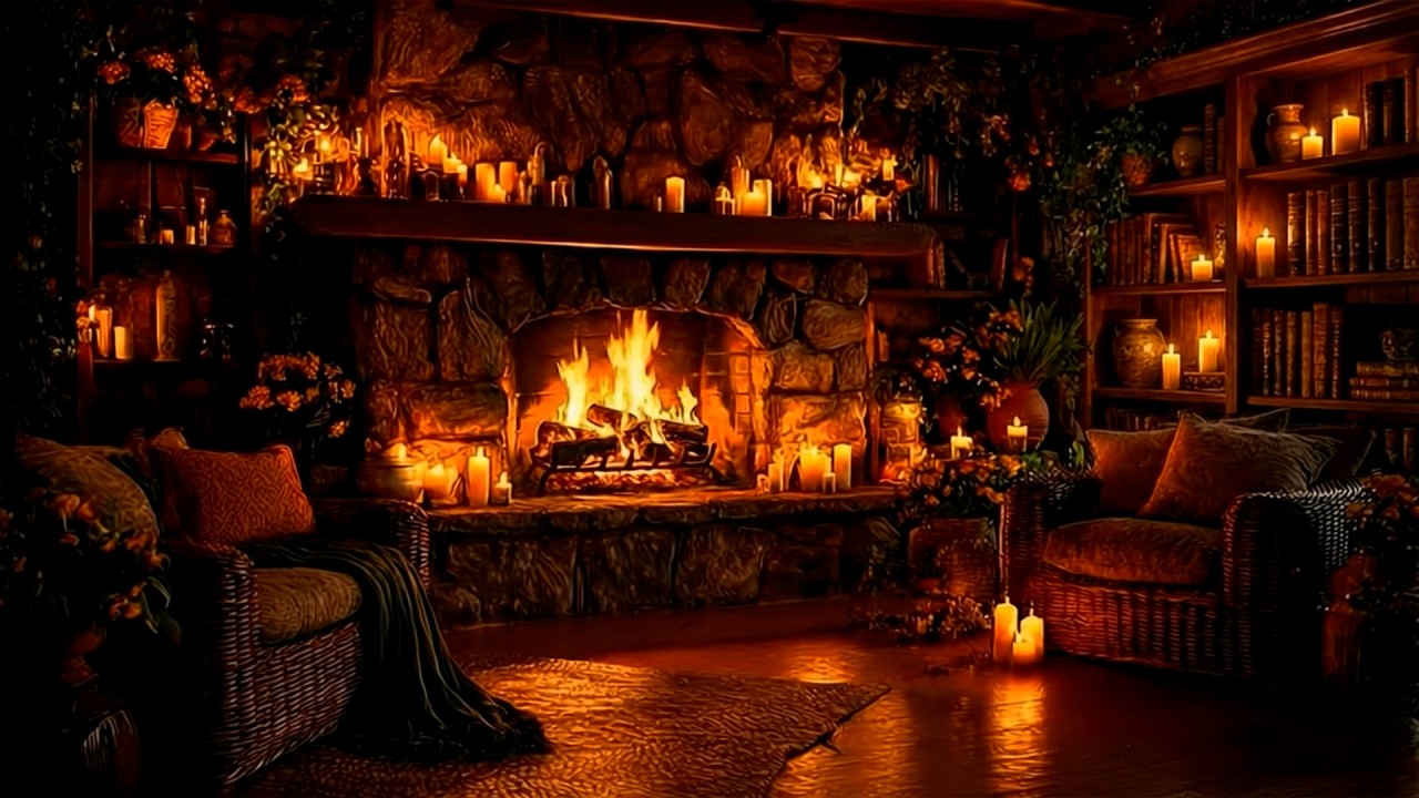 Warm Rustic Fireplace Ambience 🕯️ Fireplace Burning & Fire Sounds for Insomnia