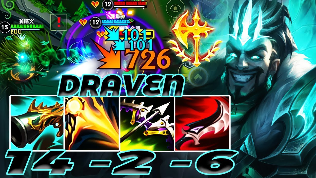 WILD RIFT DRAVEN ADC GAMEPLAY | 14 -2 -6 MVP | DRAVEN BUILD RUNES