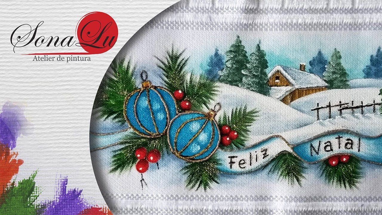 Aula 634 - Natal 2021 - Paisagem com Feliz Natal em Toalha de Lavabo