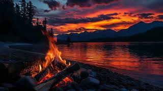 🔥 Tranquil Mountain Lake Campfire — Soft Fire at Sunset for Heavy Sleep (4K) screenshot 2
